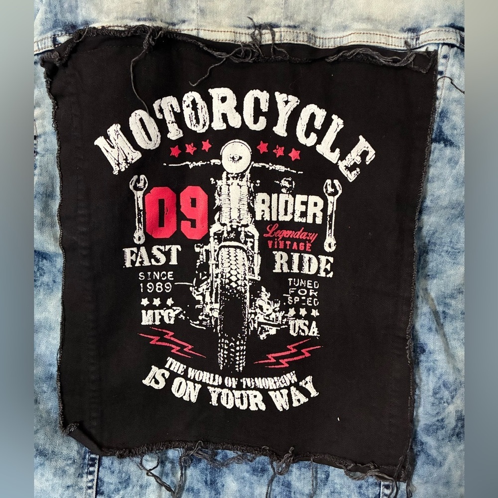 Copper Rivet Motorcycle Painted Jean Jacket Size Large - Picture 5 of 7